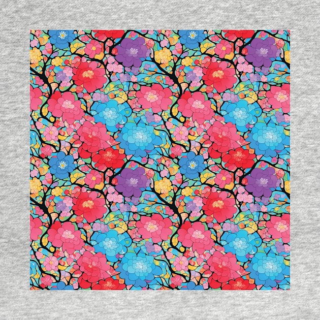 seamless tiled colorful floral trees abstract soft paint Japanese style unique by myouynis